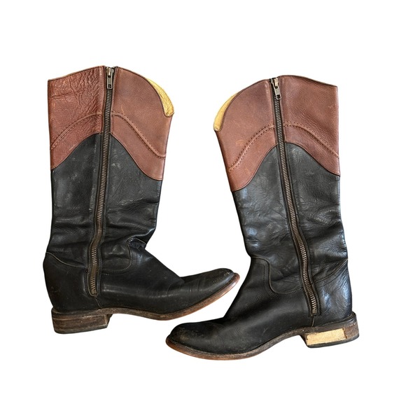 Vintage Justin Western Boots Womens Size 7B Two Tone Leather Zip Up Cowboy - Picture 1 of 6